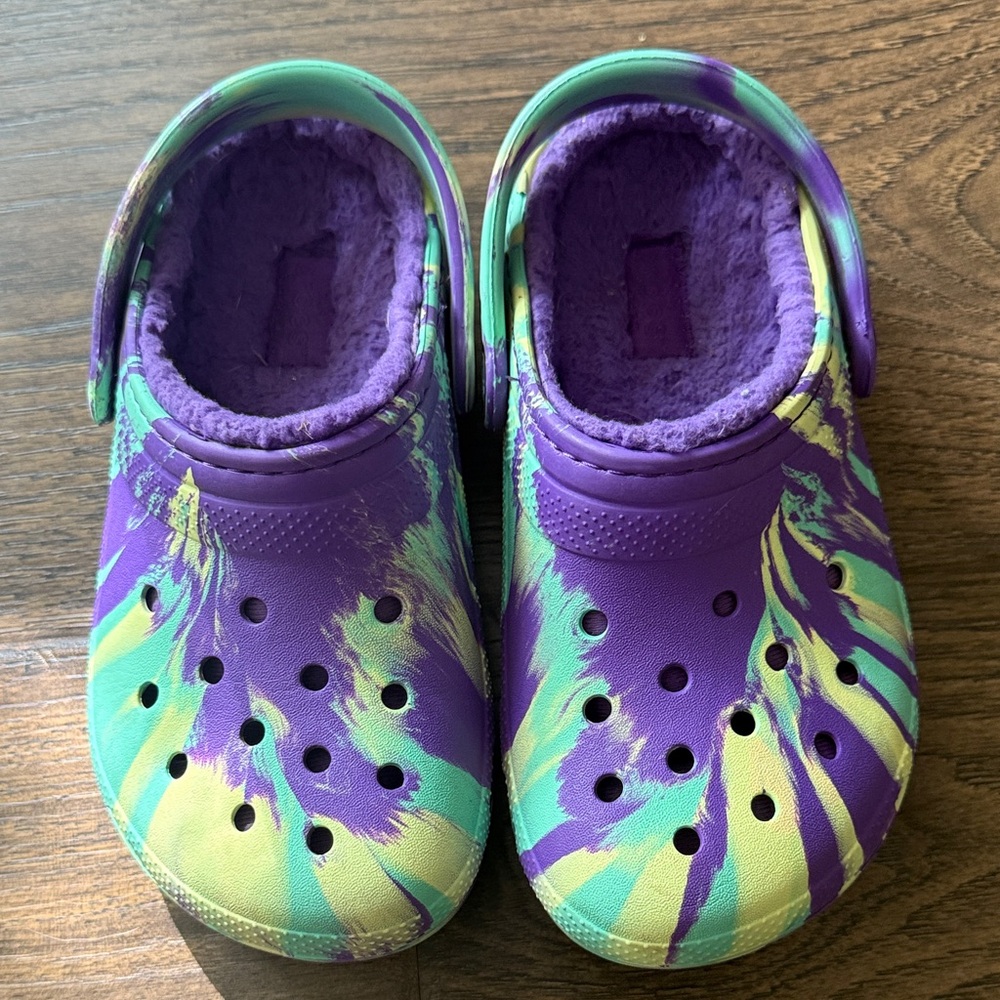 CROCS Kids Purple and Green Slippers